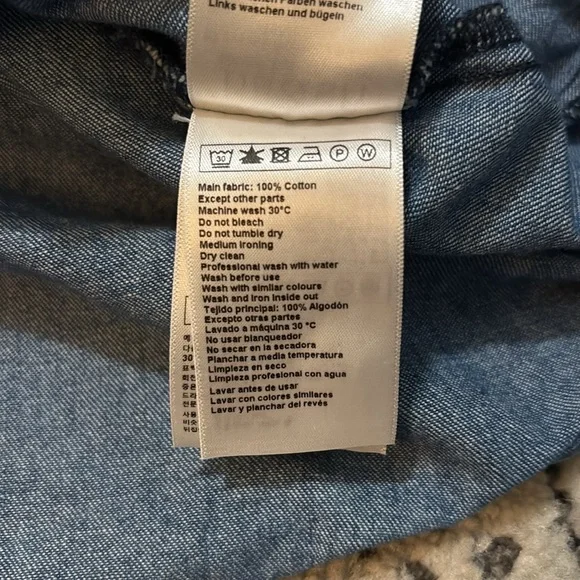 Ba&sh Ianis Mixed Denim Long Sleeve Button Front Collared Shirt Sz L - Picture 10 of 11